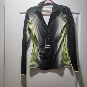 Nike Black & Neon Volt Hyperwarm Long Sleeve Zip Shirt Jacket Size Med NWT
